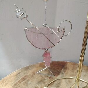 STAINED GLASS MARTINI GLASS Sun Catcher ORNAMENT Drinks Cosmo Pink
